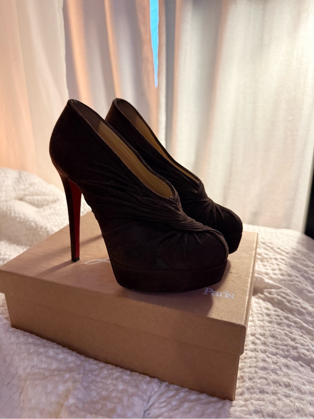 Christian Louboutin Brown Suede Platform Pumps with Red Soles